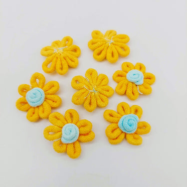 Yellow and Blue Floral Applique, Flower Motifs x 5
